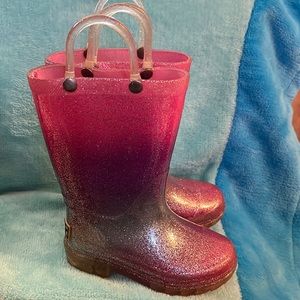 Little girls sparkle light up rain boots with straps size 7